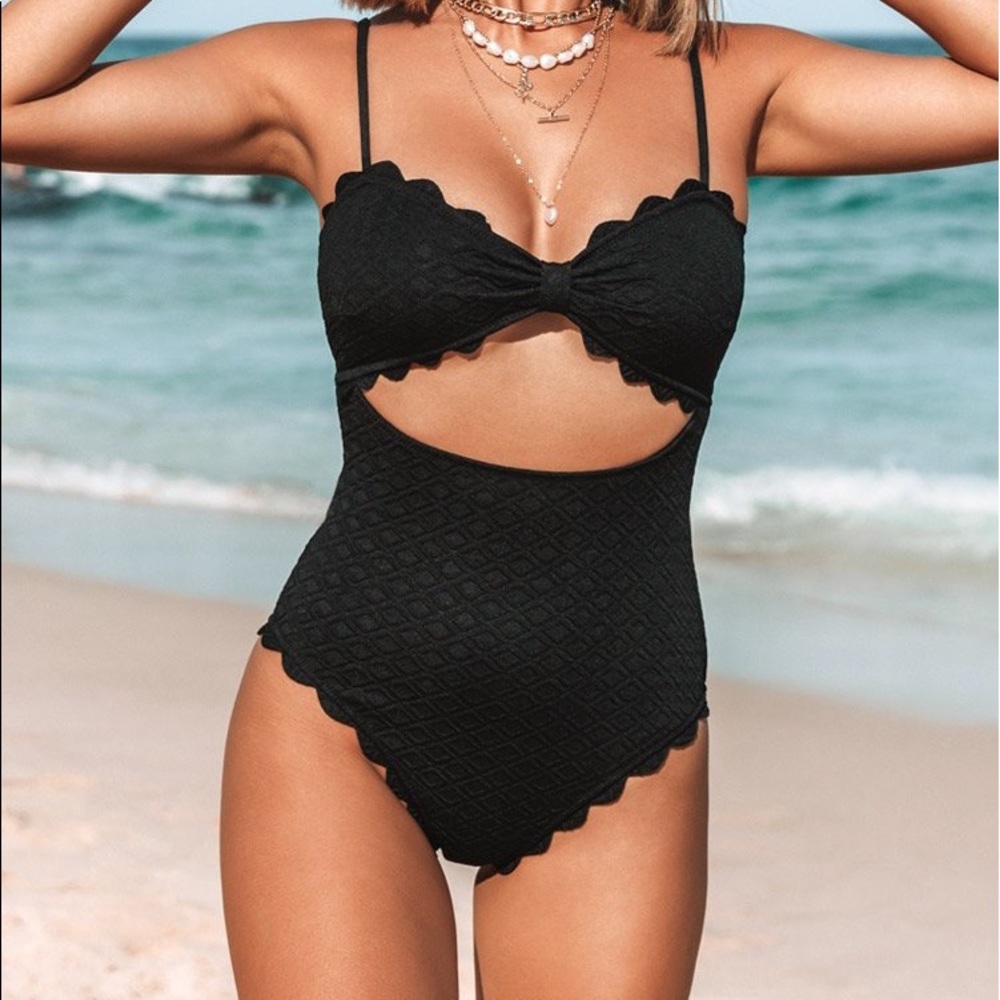 Cupshe Black Scalloped One Piece w cut outs